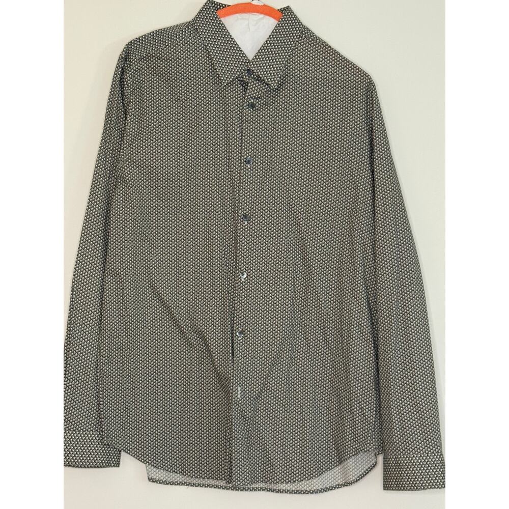 Men's Theory Patterned Button Down Shirt Large Gray Brown Black